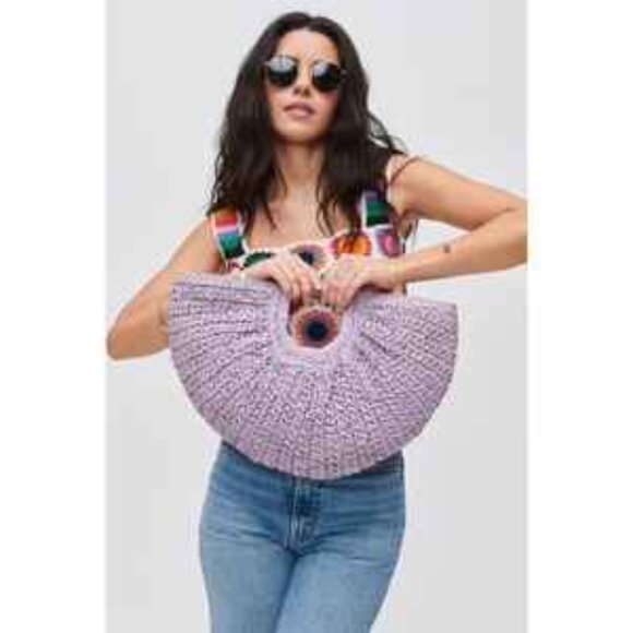 Urban Expressions- Tara Tote- Half Moon Straw Bag - Lilac - NWT - Picture 2 of 9